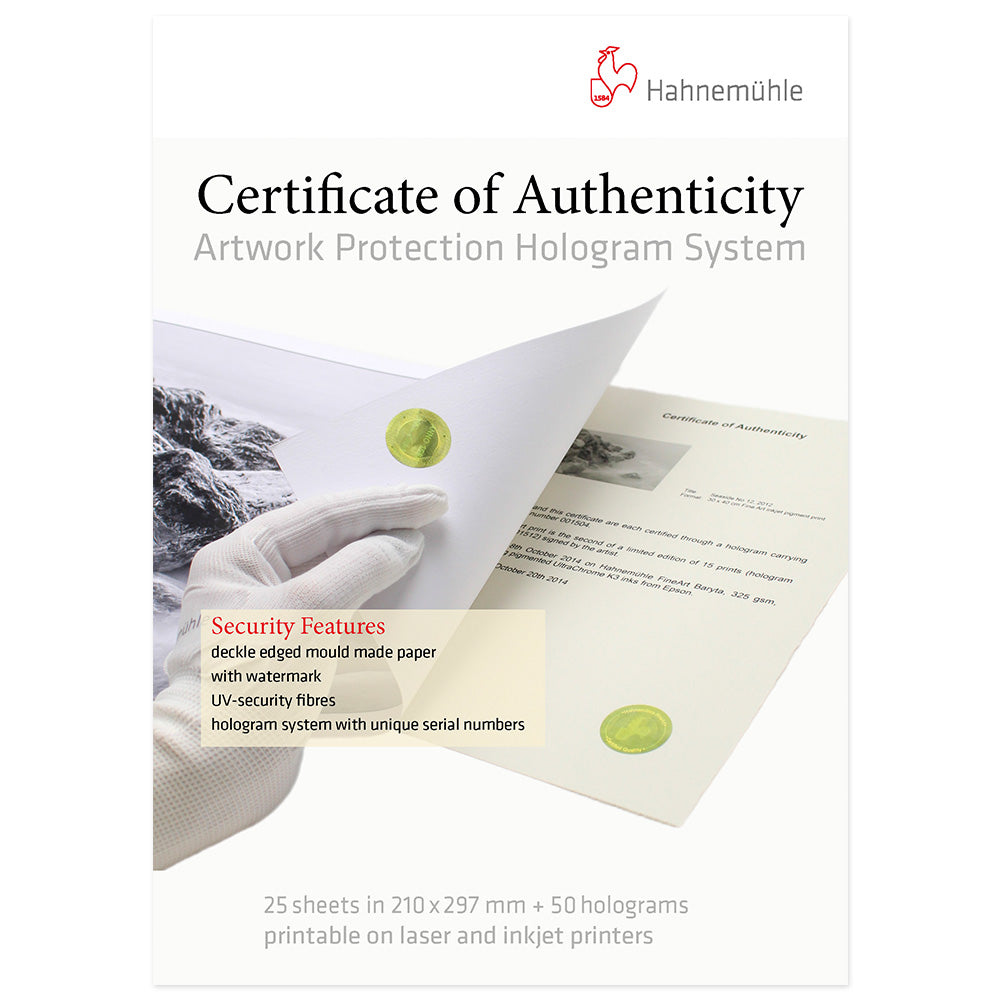 Certificat d'authenticité Hahnemühle A4 Boîte 25 feuilles