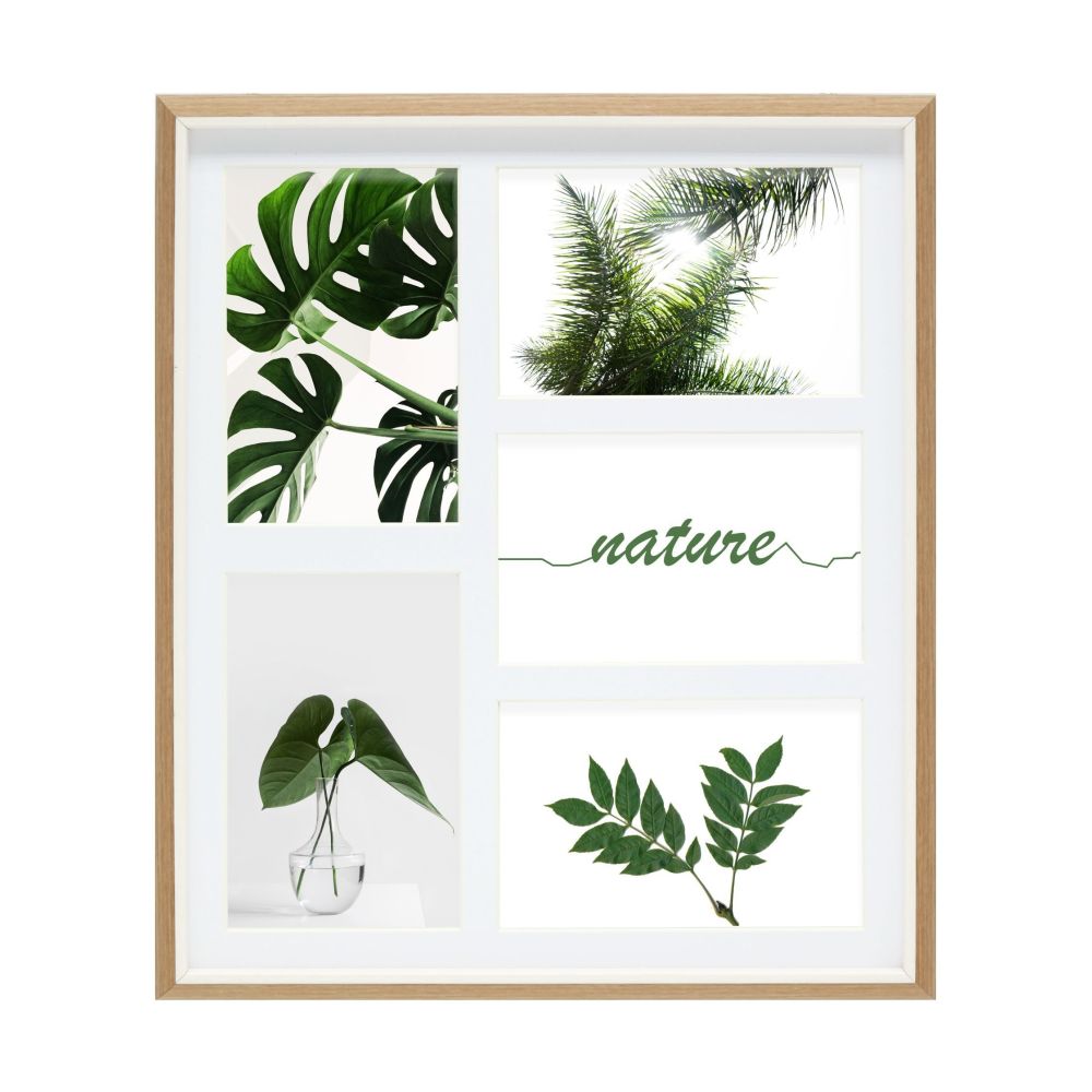 Deknudt Multi photo frame in wood colour with white piping and passe-board for 5 photos 10x15 S46WG4
