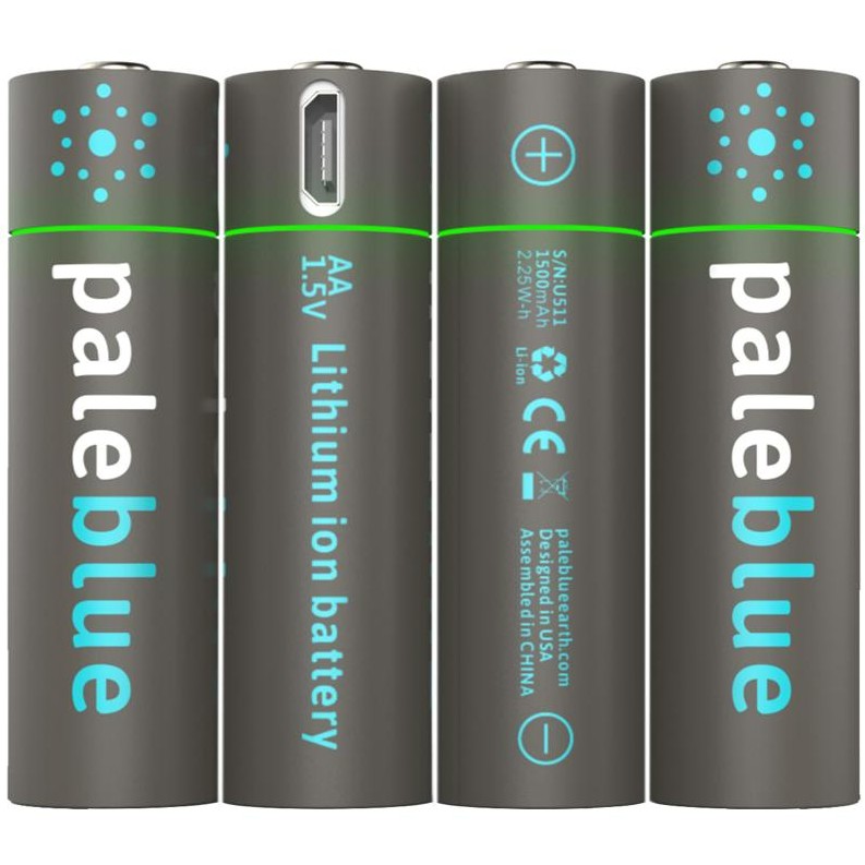 Pale Bleu 4x AA Batteries Rechargeables Lithium Ion