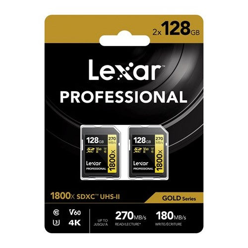 Lexar Professional SDXC 128GB BL 1800x UHS-II V60 Or 2-pack