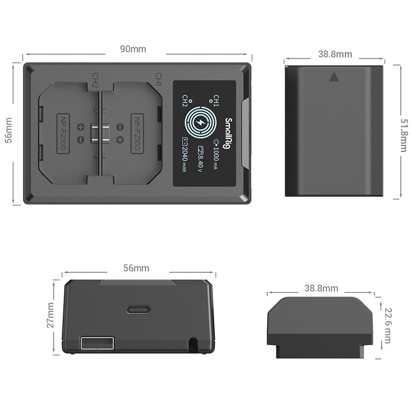 SmallRig 3824 NP-FZ100 Kit de batterie et de chargement de l'appareil photo