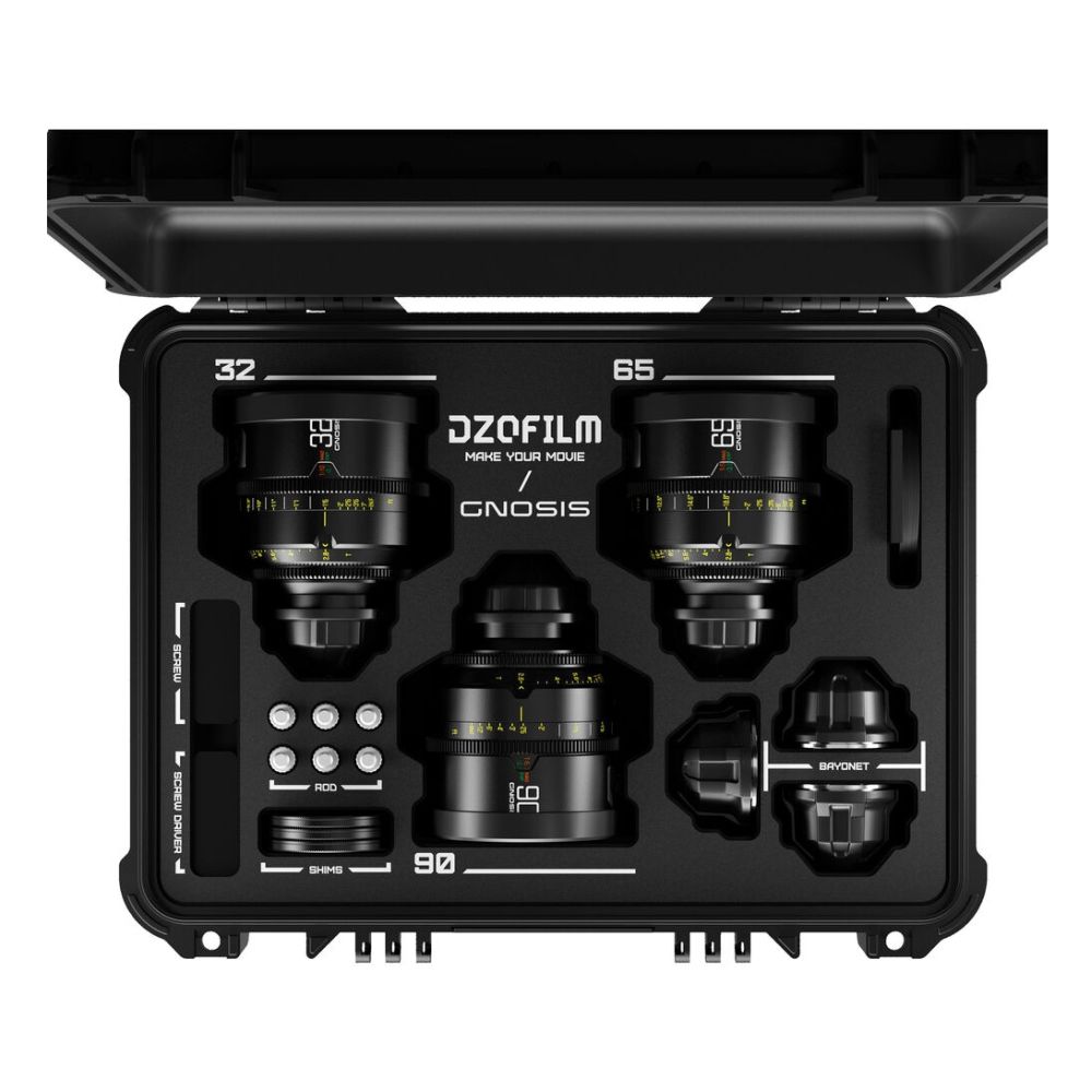DZOFilm Gnosis Macro kit 3 objectifs (32mm/65mm/90mm T2.8) dans une valise de sécurité - métrique