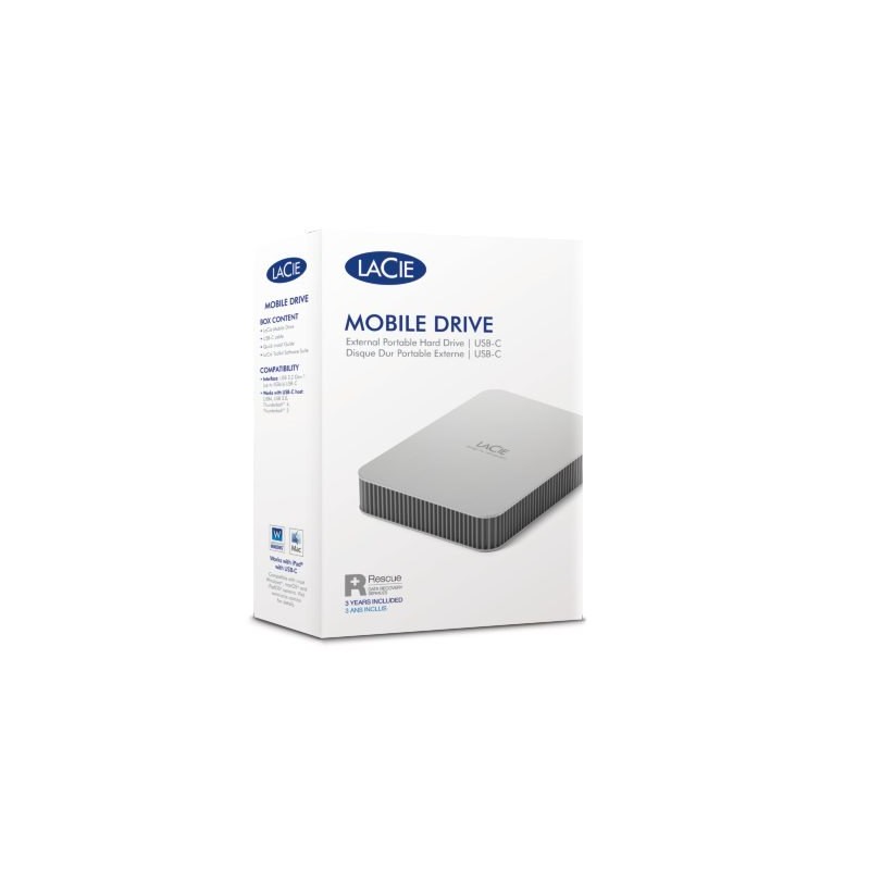 LaCie Mobile Disque 5TB v2 USB-C Moon Argent w/Rescue