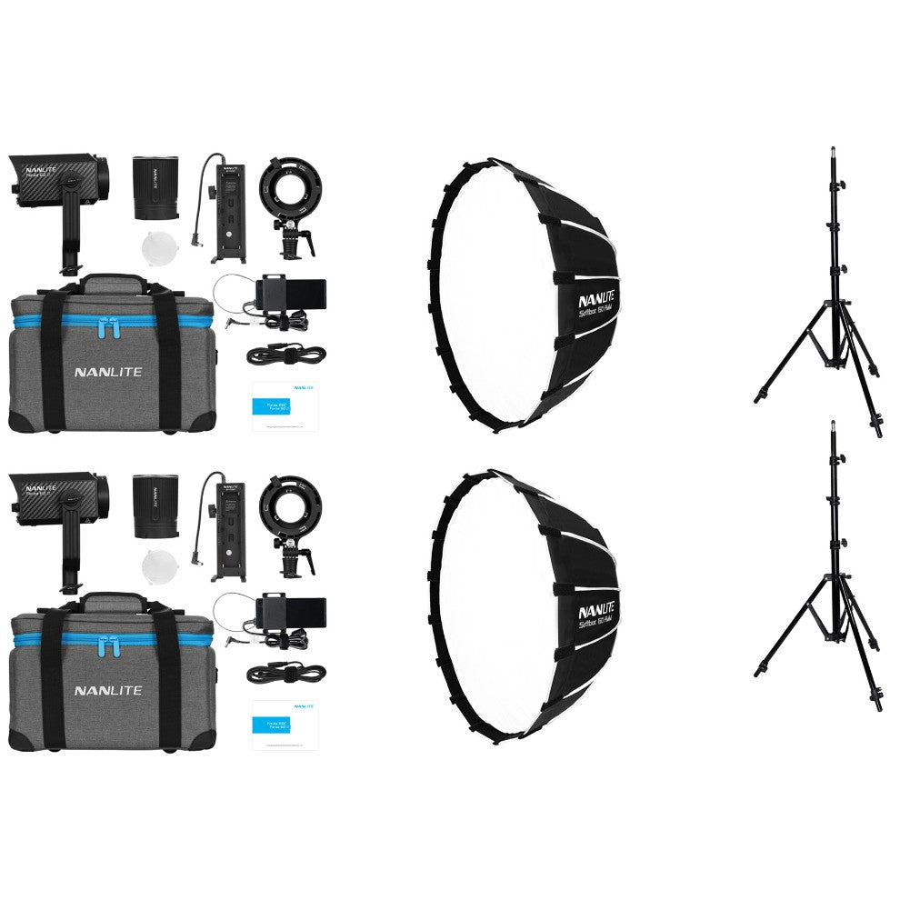 Kit double LED Nanlite Forza 60 II (avec pied d'éclairage et boîte à lumière)