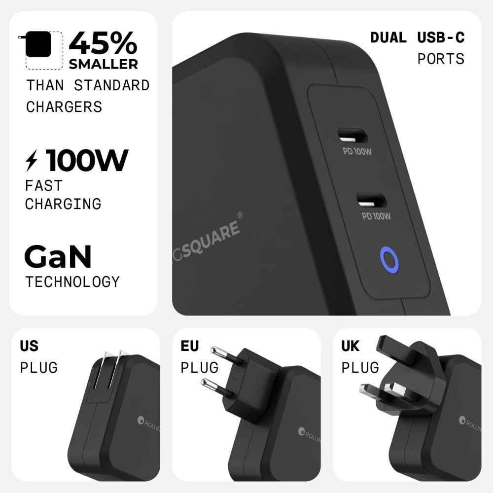 Rolling Square GaN Chargeur EU 100W Noir