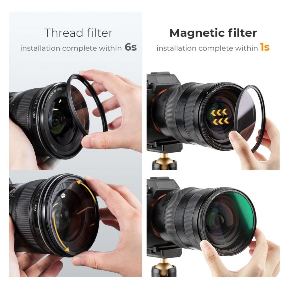 K&F Concept Filtre Magnétique 1/4 Noir Mist Nano-X avec Bague d'adaptation et Capuchon d'objectif 62mm
