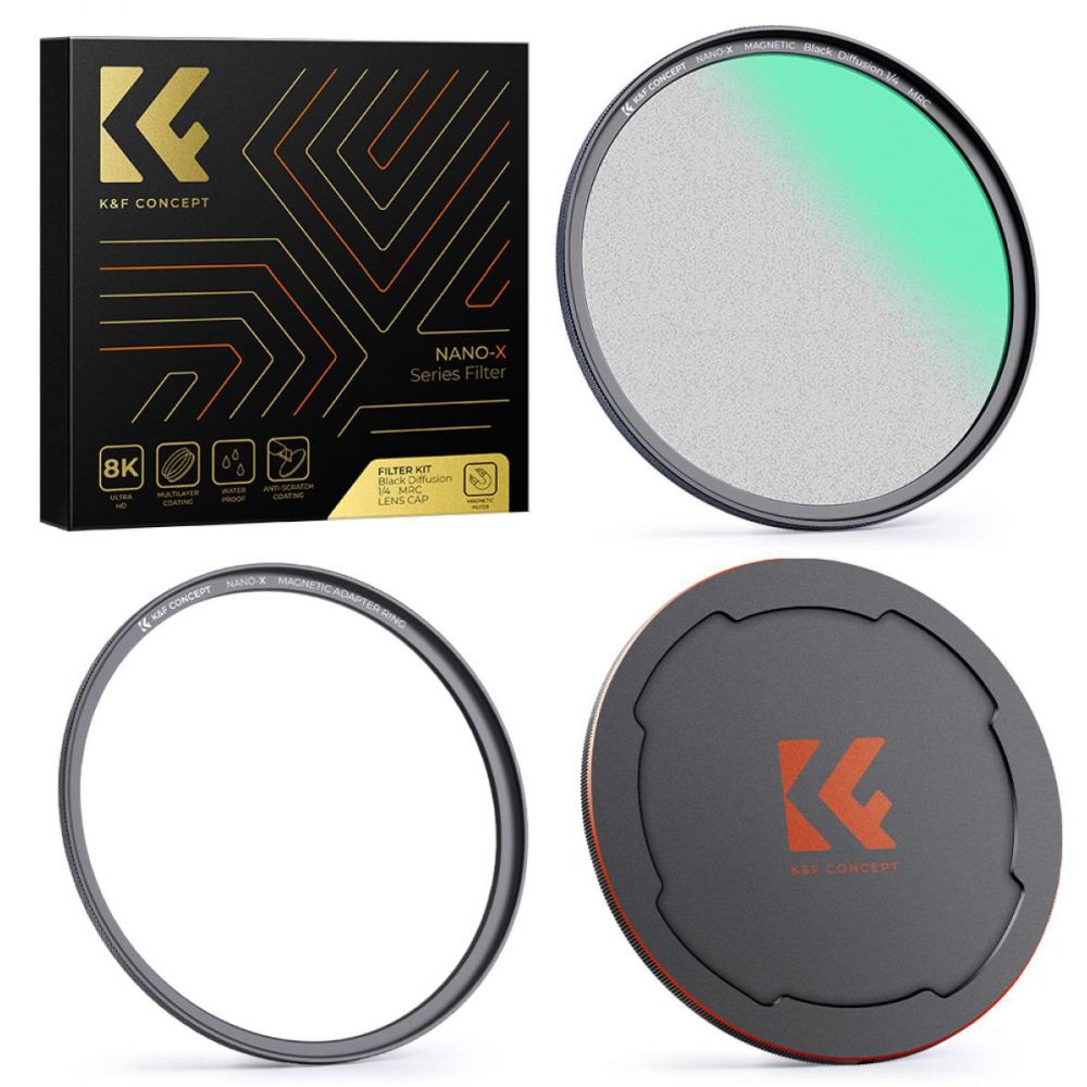K&F Concept Filtre Magnétique 1/4 Noir Mist Nano-X avec Bague d'adaptation et Capuchon d'objectif 77mm
