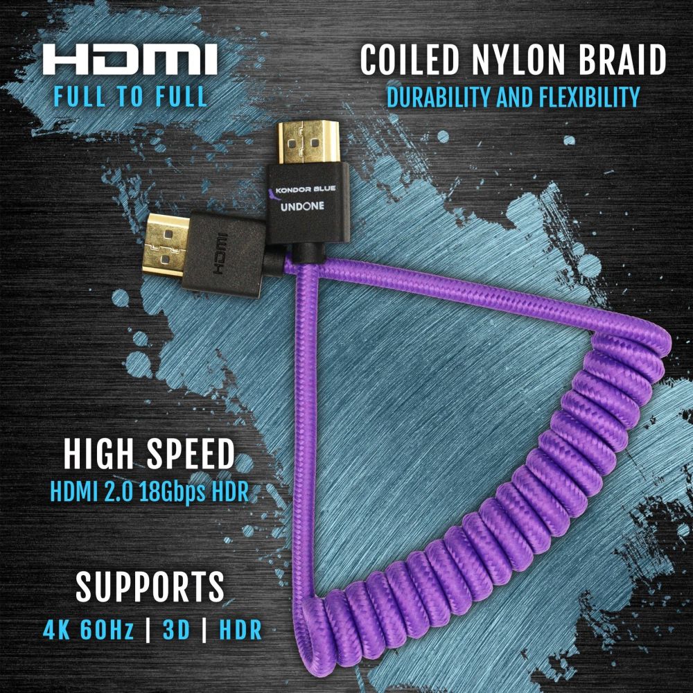 Kondor Blue Gerald Undone MK2 Full HDMI Câble 12"-24" Curled (Violet)