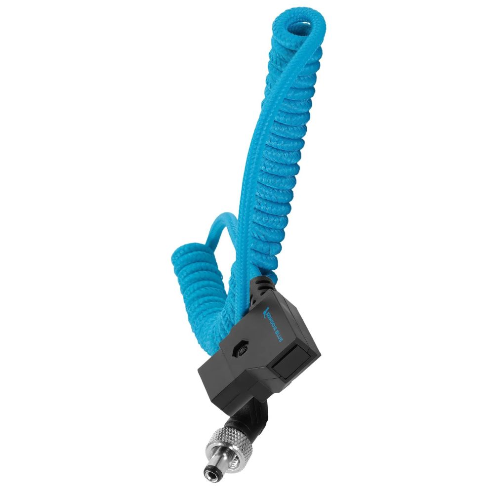 Kondor Blue Coiled D-Tap To Lock DC 2.1mm Angled Câble (Atomos Ninja/Shogun)