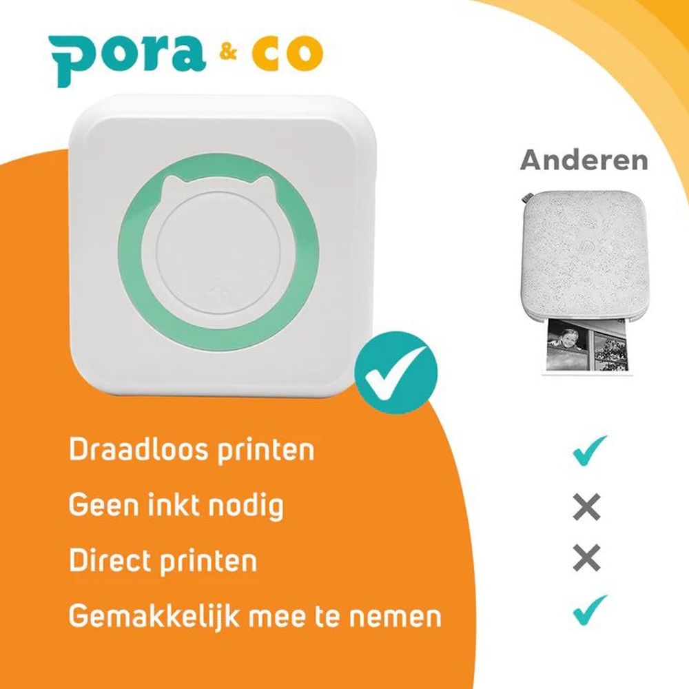 Pora&Co Mini imprimante photo pour smartphone, verte