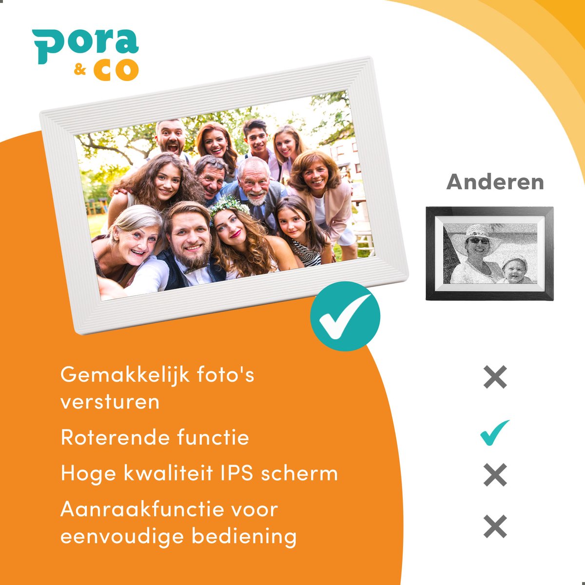 Pora&co Digital Photo Frame with WiFi & Frameo App 10 inch, white