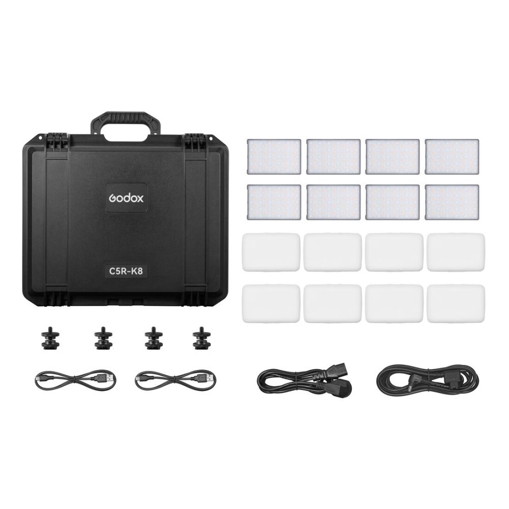 Godox C5R K8 Mobile RGB LED 8 Light Kit avec Étui de Charge (Kit de 8 lumières RVB Godox C5R K8 Mobile RGB LED avec Étui de chargement)