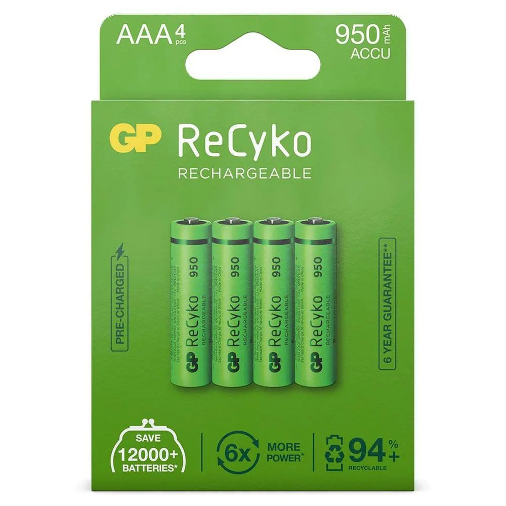 GP NiMH ReCyko AAA 950mAh 1,2V Rechargeable, 4 Pièces
