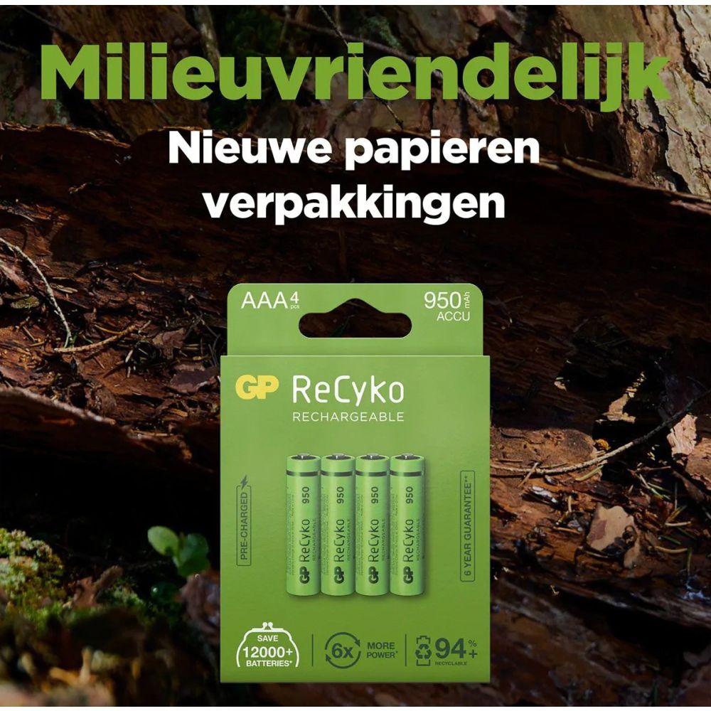 GP NiMH ReCyko AAA 950mAh 1,2V Rechargeable, 4 Pièces