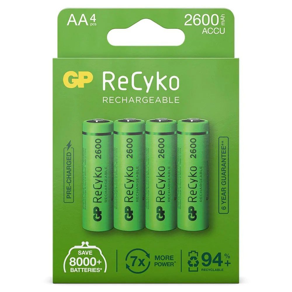GP NiMH ReCyko AA 2600mAh 1,2V Rechargeable, 4 Pièces