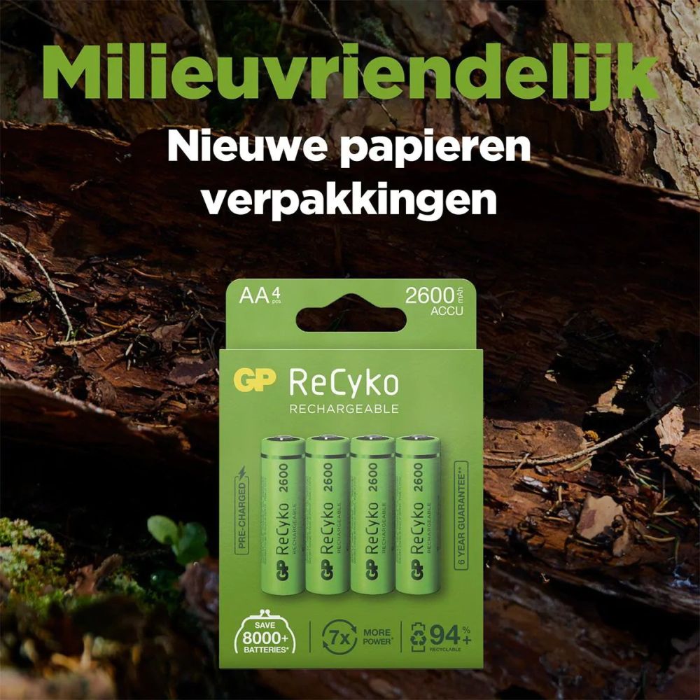 GP NiMH ReCyko AA 2600mAh 1,2V Rechargeable, 4 Pièces