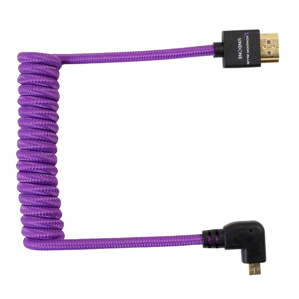 Kondor Blue Gerald Undone Full HDMI To Angled Micro-HDMI Câble 12"-24" Curled (Violet) - Left Corner (Sony/Fuji)