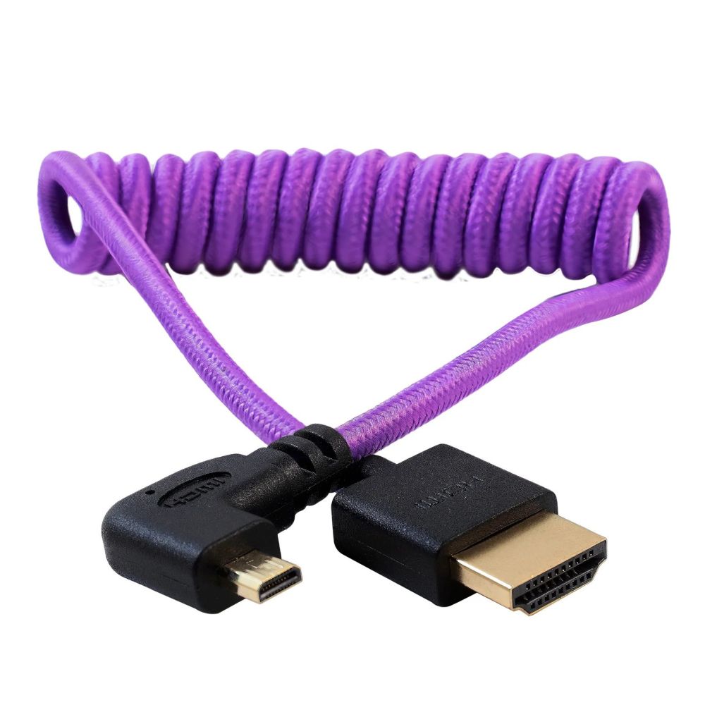 Kondor Blue Gerald Undone Full HDMI To Angled Micro-HDMI Câble 12"-24" Curled (Violet) - Left Corner (Sony/Fuji)
