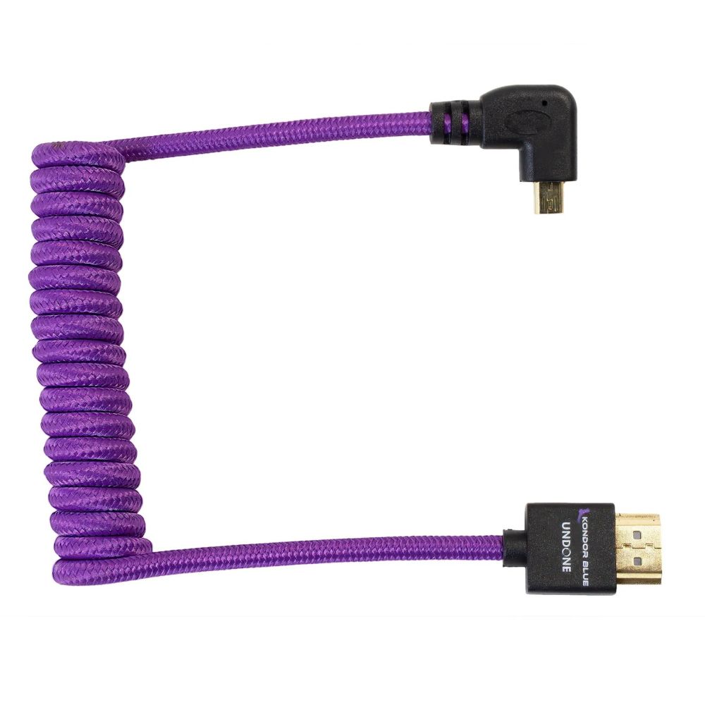 Kondor Blue Gerald Undone Full HDMI To Angled Micro-HDMI Câble 12"-24" Curled (Violet) - Left Corner (Sony/Fuji)