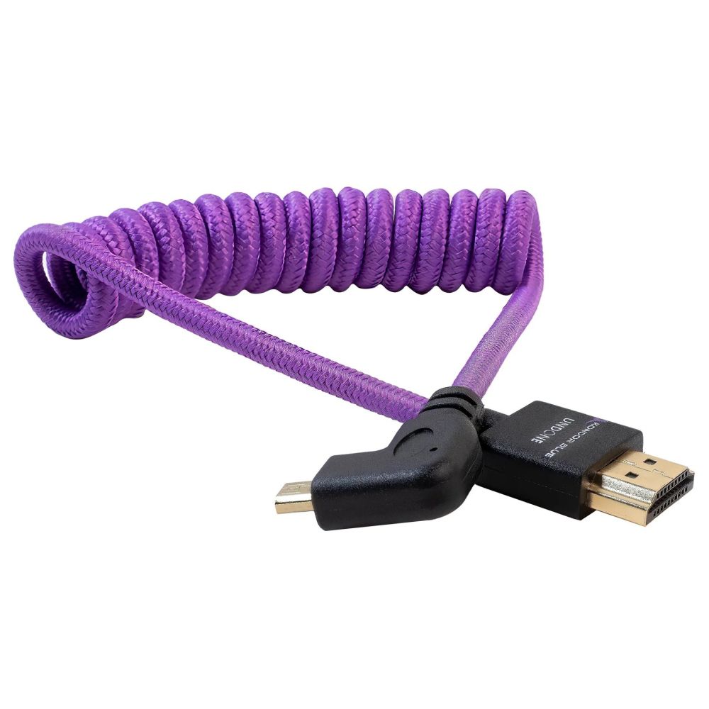 Kondor Blue Gerald Undone Full HDMI To Angled Micro-HDMI Câble 12"-24" Curled (Violet) - Left Corner (Sony/Fuji)