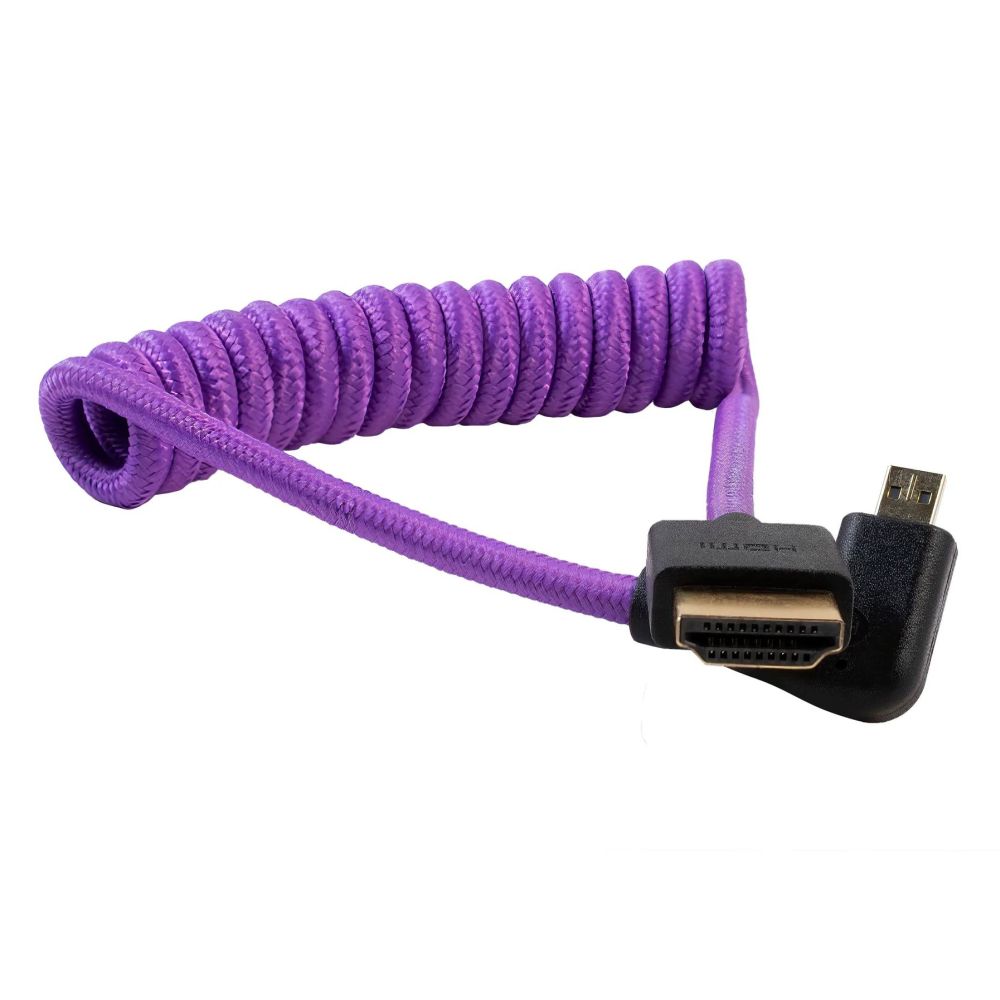 Kondor Blue Gerald Undone Full HDMI To Angled Micro-HDMI Câble 12"-24" Curled (Violet) - Left Corner (Sony/Fuji)
