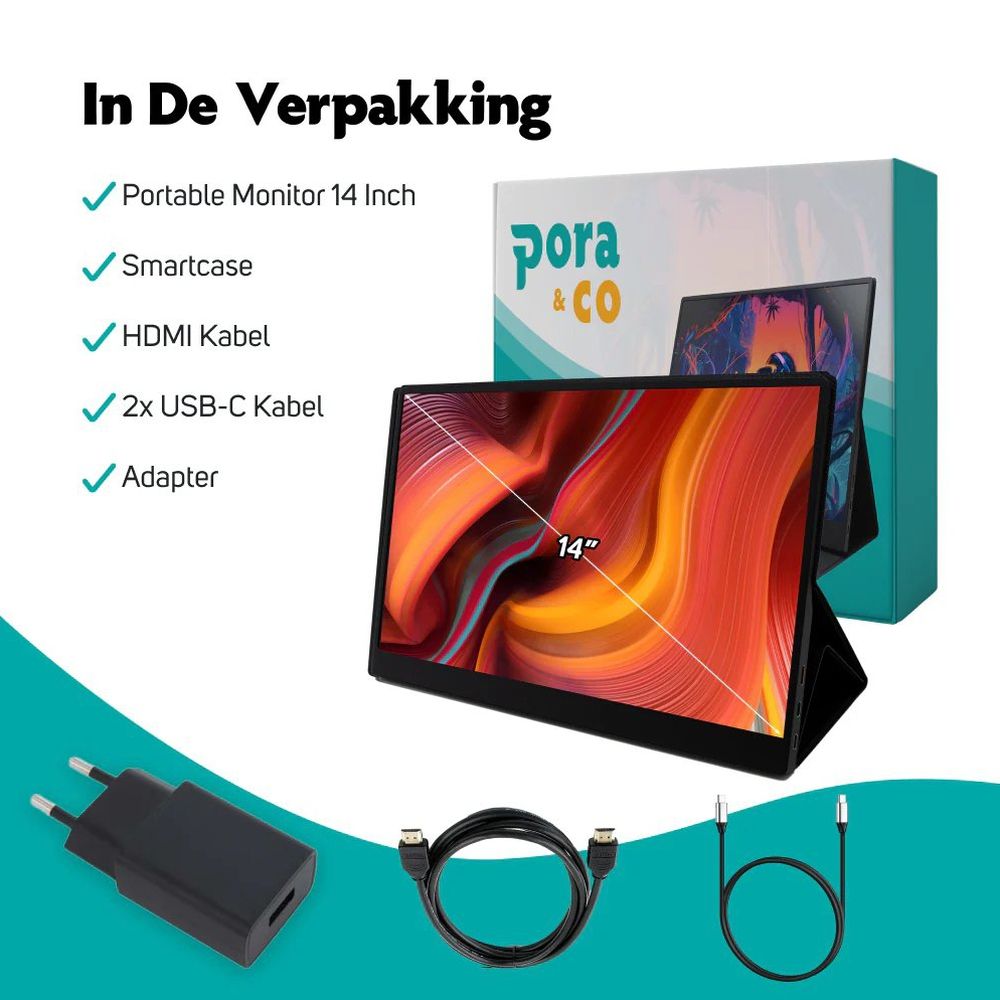 Pora&co Moniteur portable à écran tactile 14 pouces