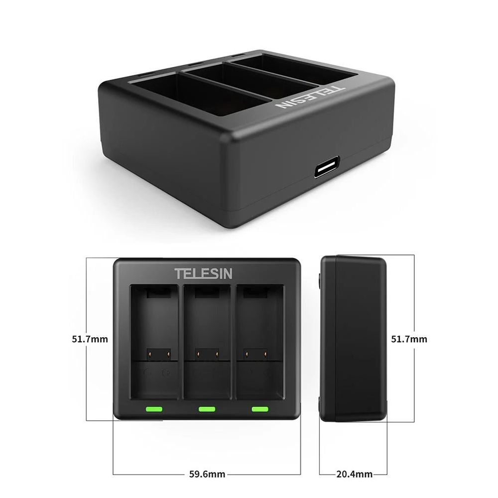 Telesin Chargeur pour 3 Batteries pour GoPro HERO 9/10/11/12