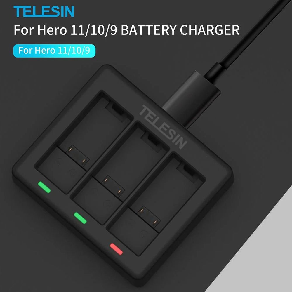 Telesin Chargeur pour 3 Batteries pour GoPro HERO 9/10/11/12