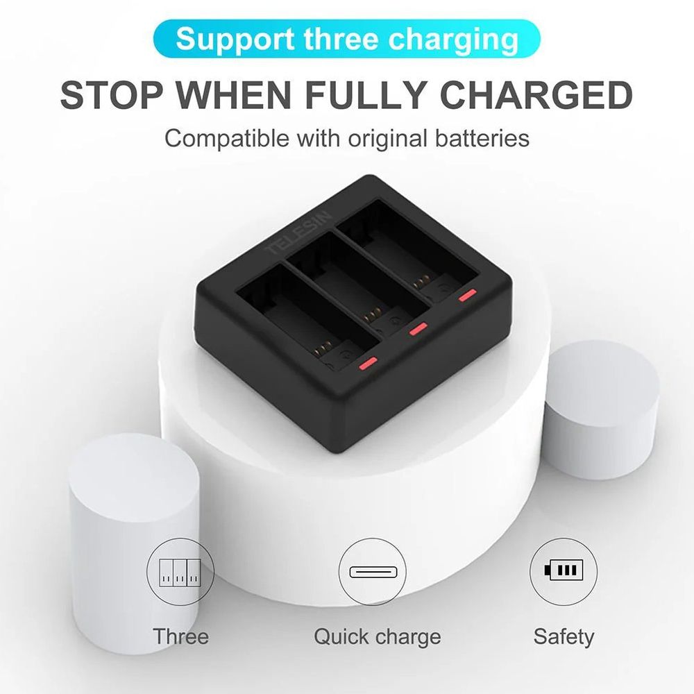 Telesin Chargeur pour 3 Batteries pour GoPro HERO 9/10/11/12