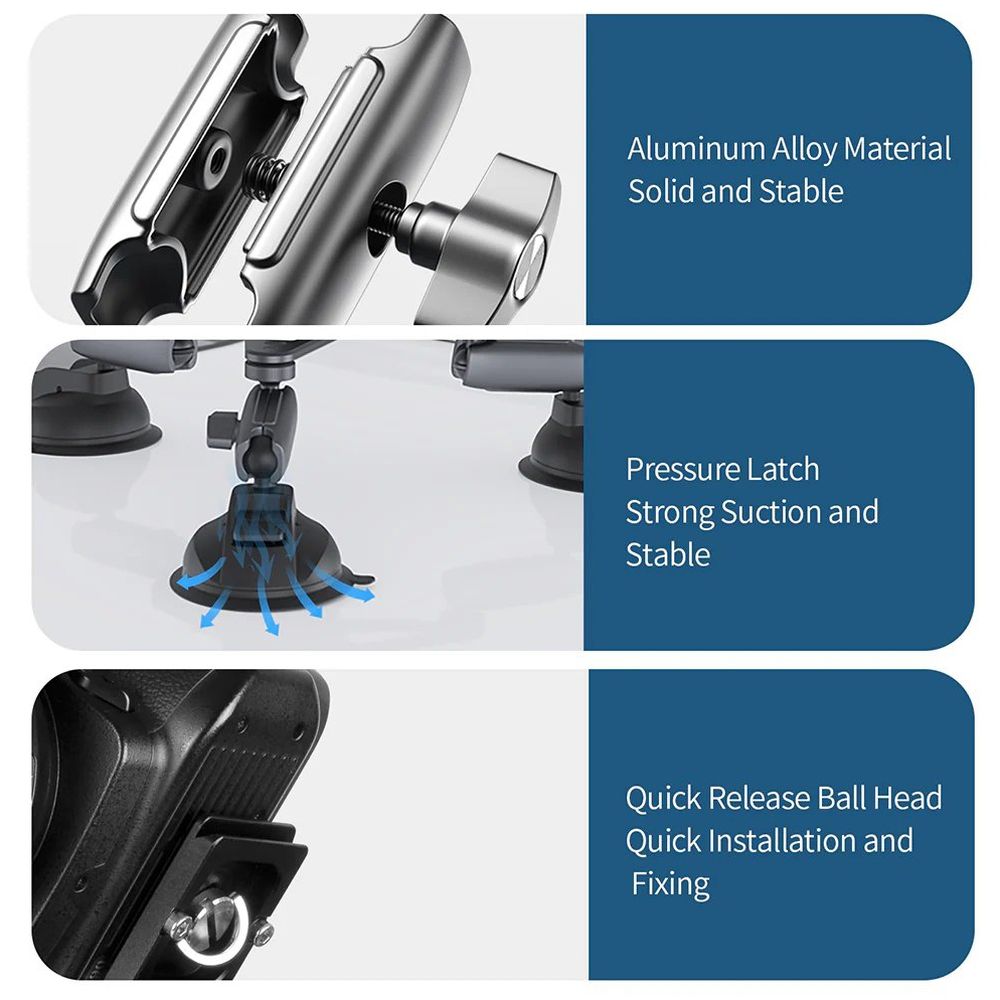 Telesin 3-Arm Ventouse Monture pour GoPro+appareil photo (avec 3 ventouses)