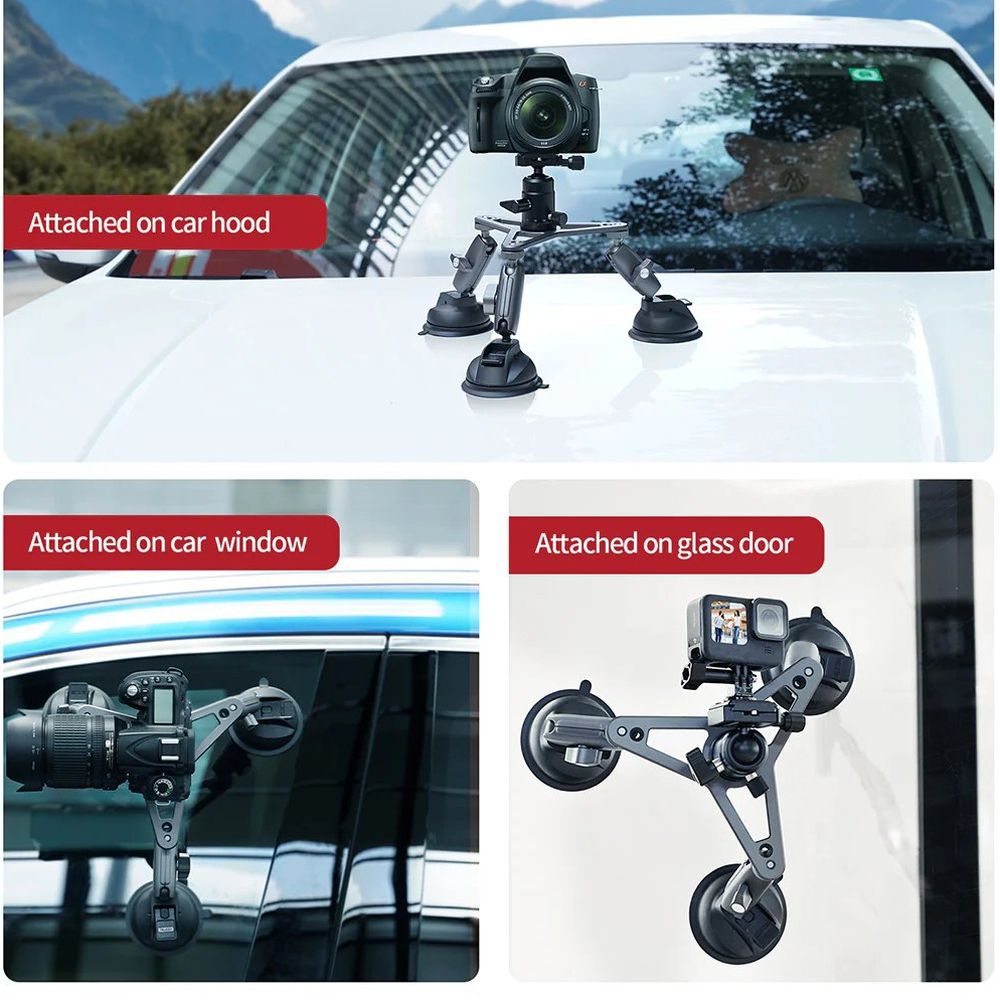 Telesin 3-Arm Ventouse Monture pour GoPro+appareil photo (avec 3 ventouses)