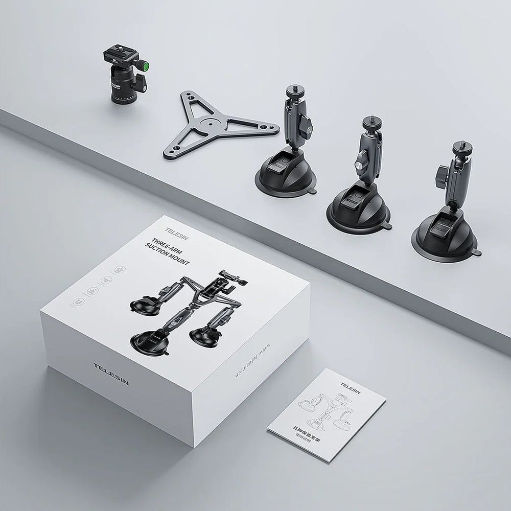 Telesin 3-Arm Ventouse Monture pour GoPro+appareil photo (avec 3 ventouses)
