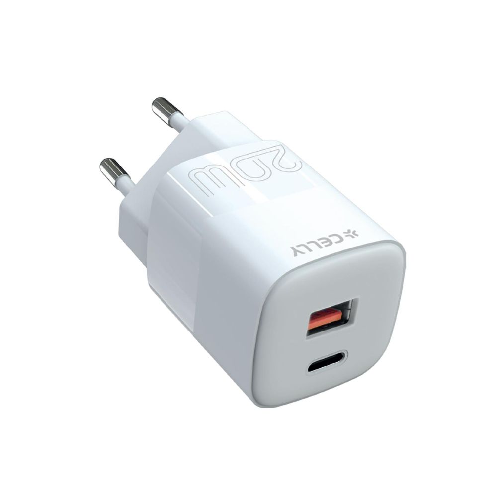 Chargeur mural Celly 1 USB-A / 1 USB-C, 20W, blanc
