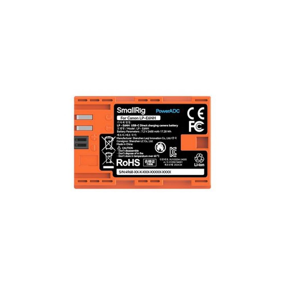 SmallRig 4968 LP-E6NH USB-C Batterie Rechargeable pour Appareil Photo Orange