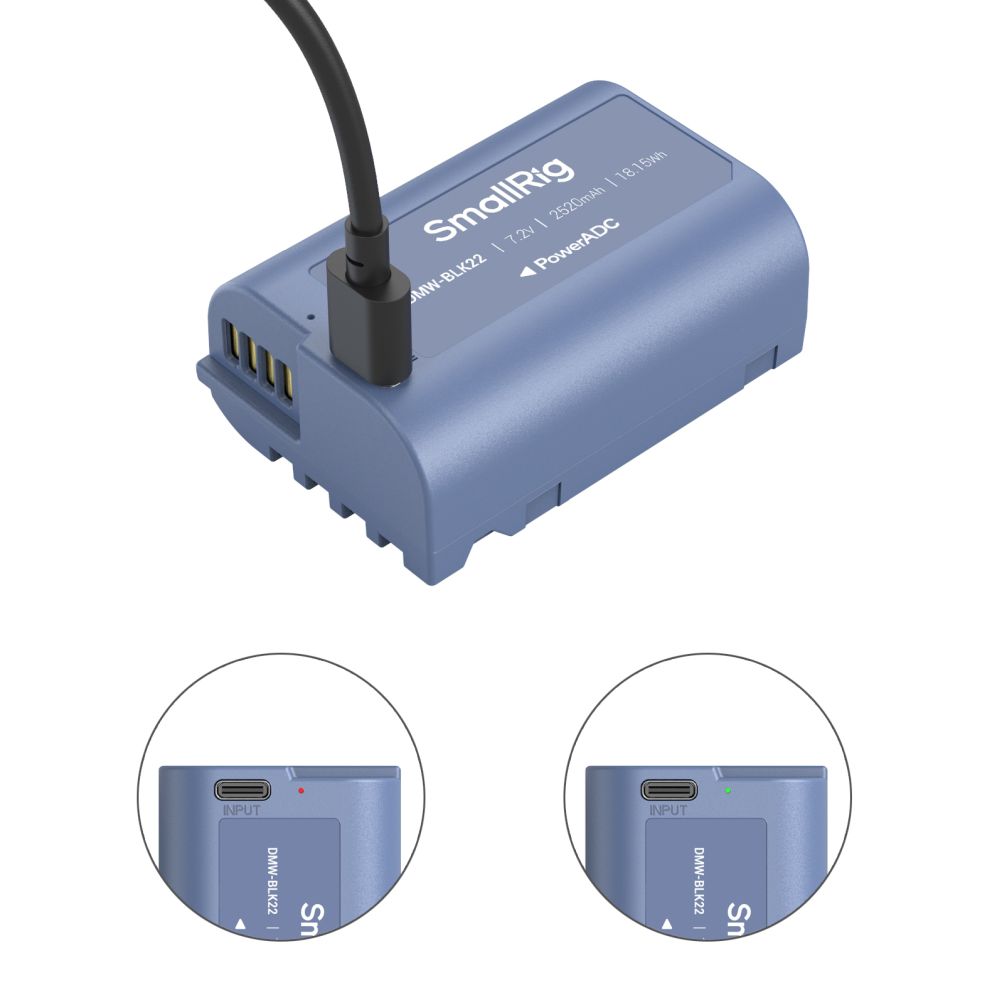 SmallRig 4906 DMW-BLK22 Batterie Rechargeable USB-C pour Appareil Photo, Bleu