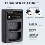 K&F Concept LP-E6NH Chargeur de batterie double USB-C