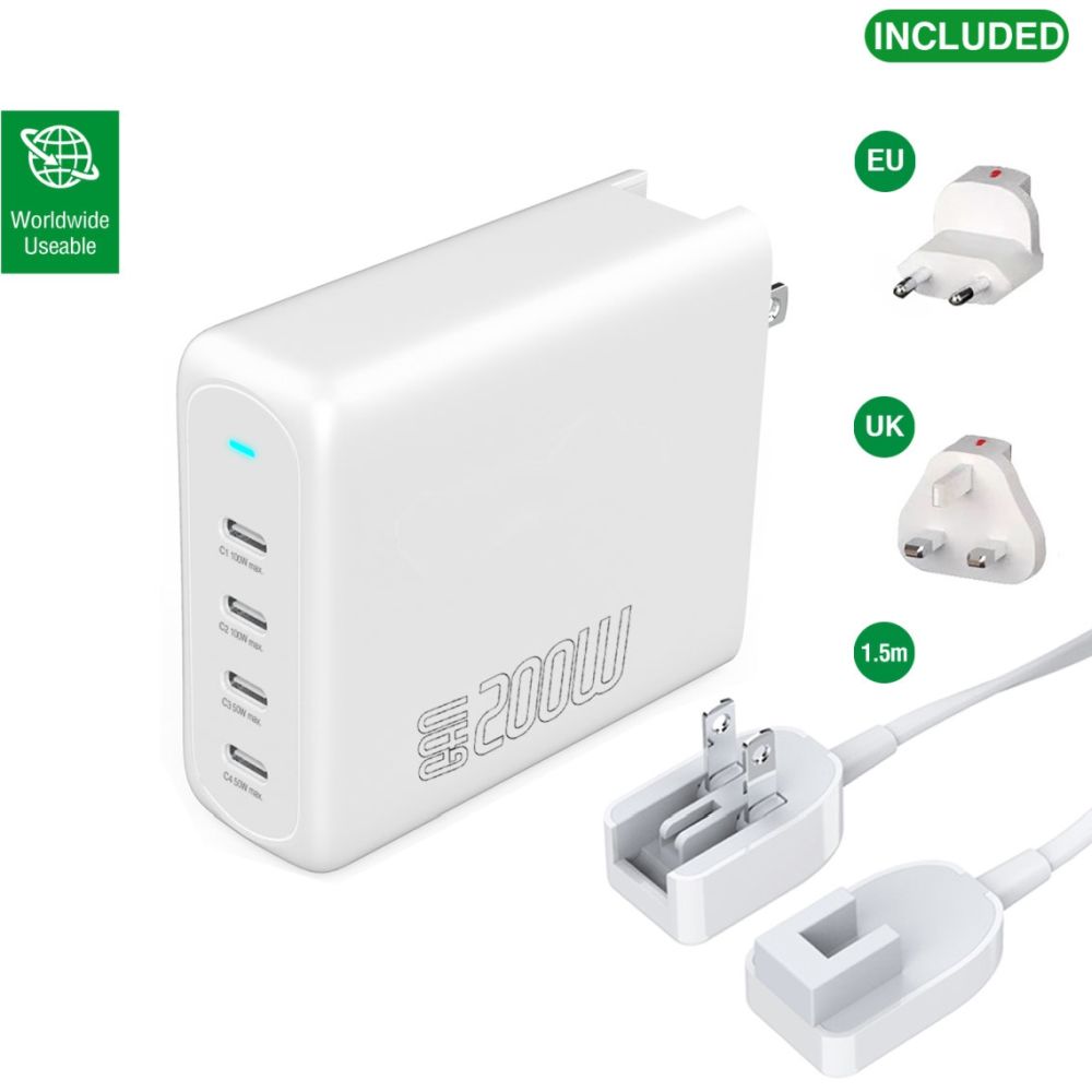 4smarts Flex Pro Desktop Charger 200W 4x USB-C + Worldwide Travel Adapter