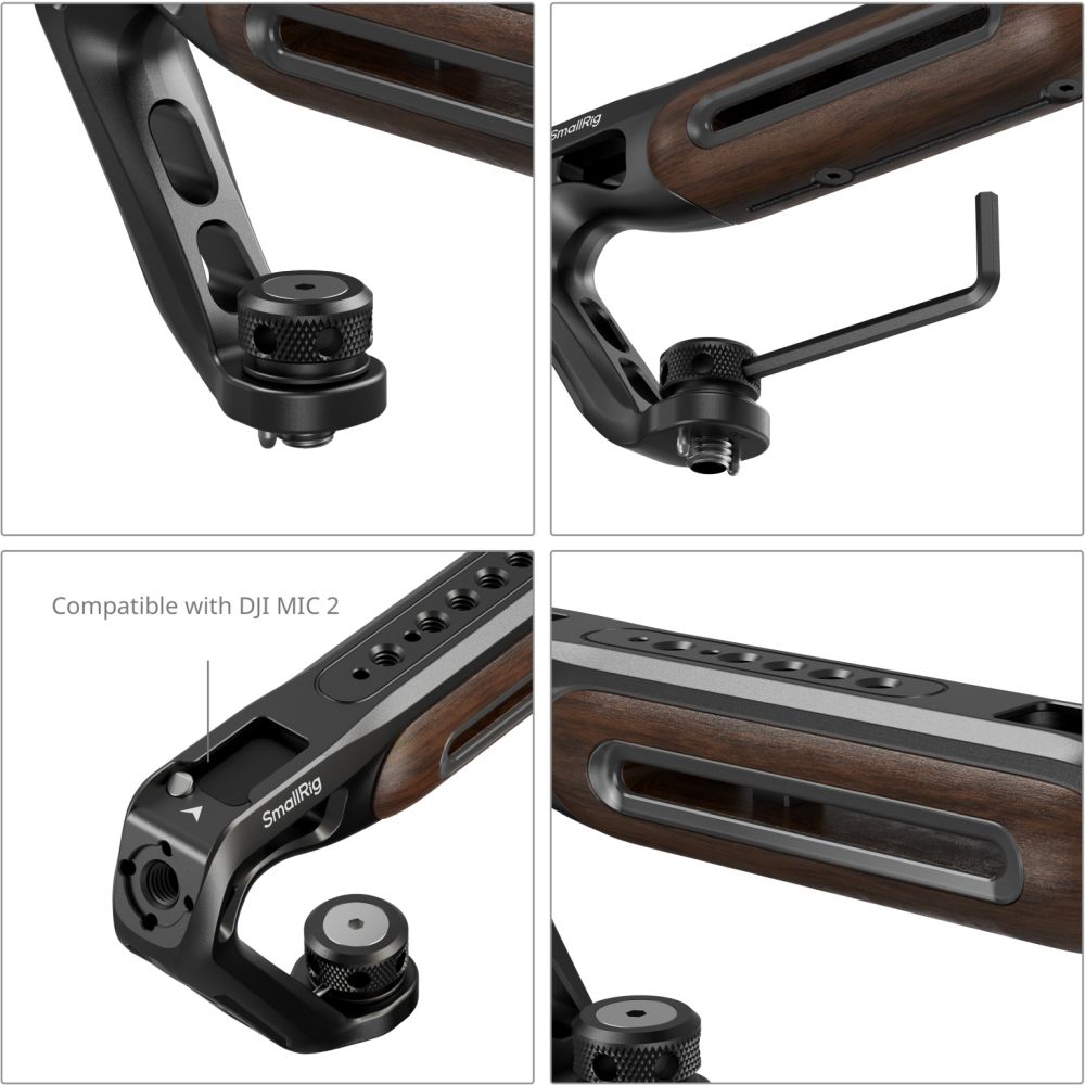 SmallRig 5252 Poignée supérieure en bois avec vis de positionnement 1/4"-20 et ARRI 3/8"-16