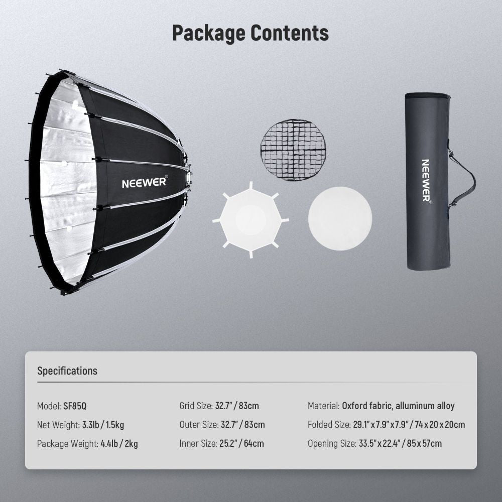 Neewer SF85Q Softbox parabolique 85 cm