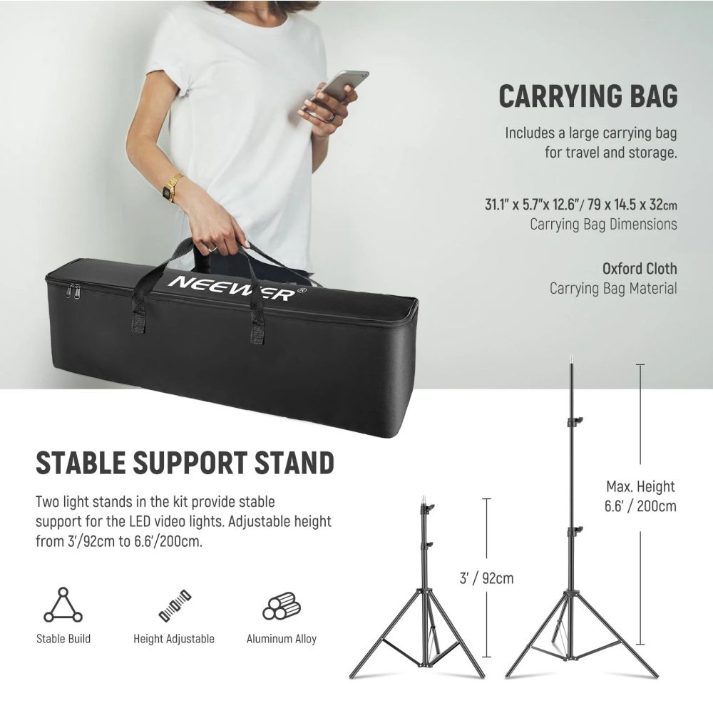 Kit d'éclairage LED RGB Neewer 660 PRO II 2x 50W avec supports et sac de transport