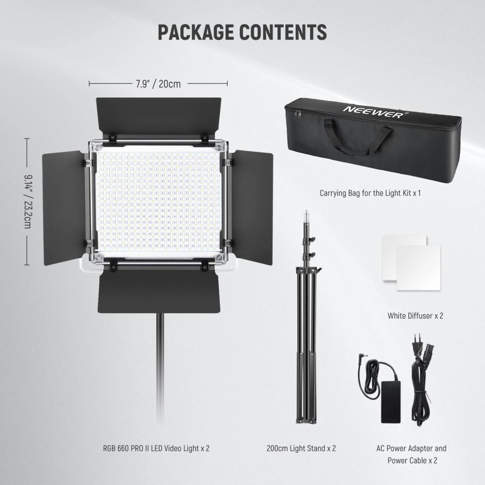 Kit d'éclairage LED RGB Neewer 660 PRO II 2x 50W avec supports et sac de transport