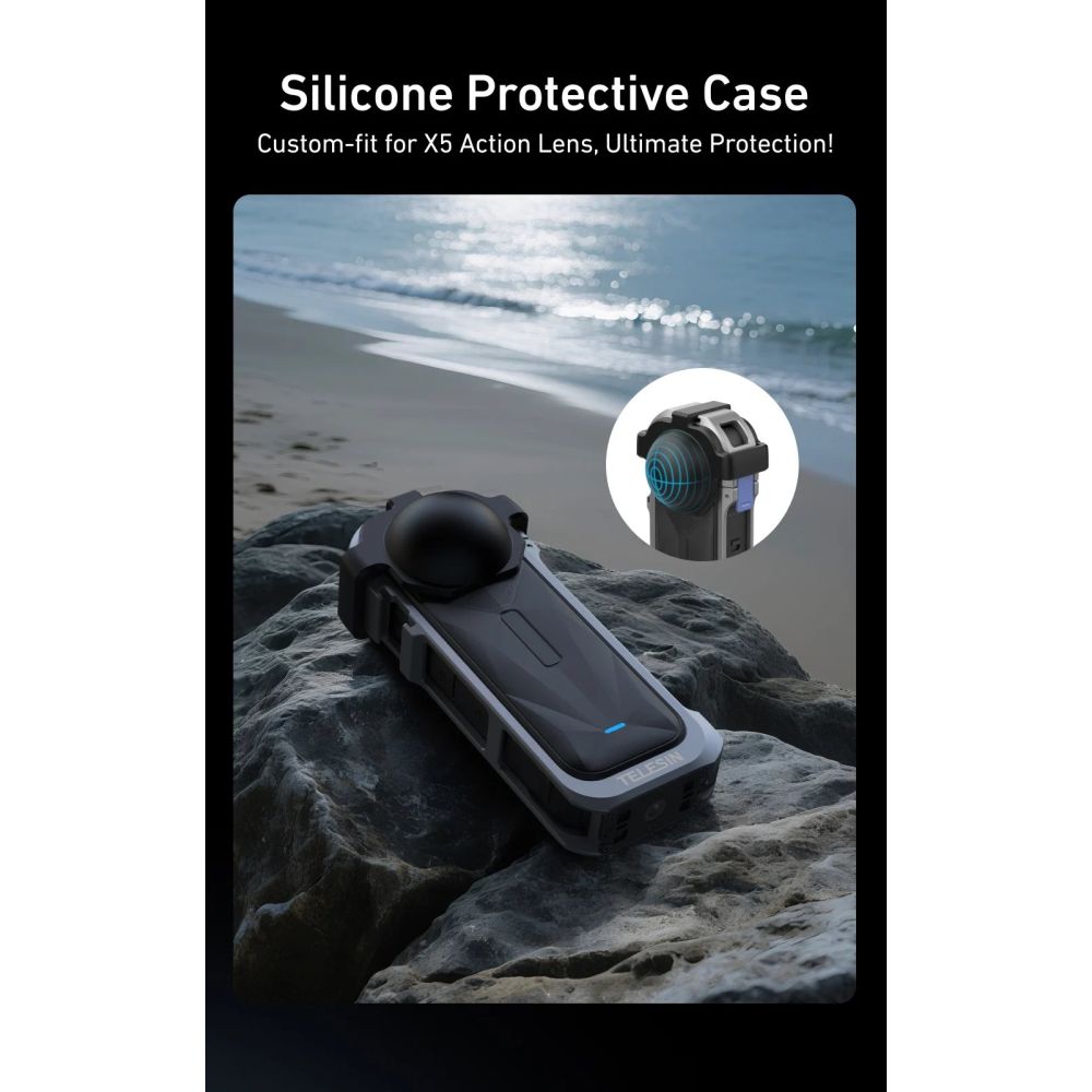 Cage métallique Telesin pour Insta360 X5 avec cache d'objectif