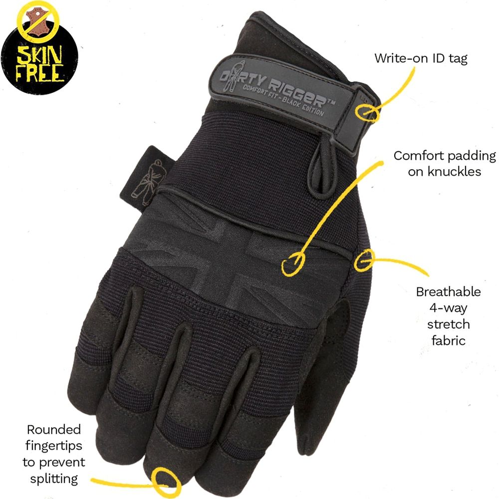 Gants Dirty Rigger Comfort Fit Rigger, édition noire, taille S