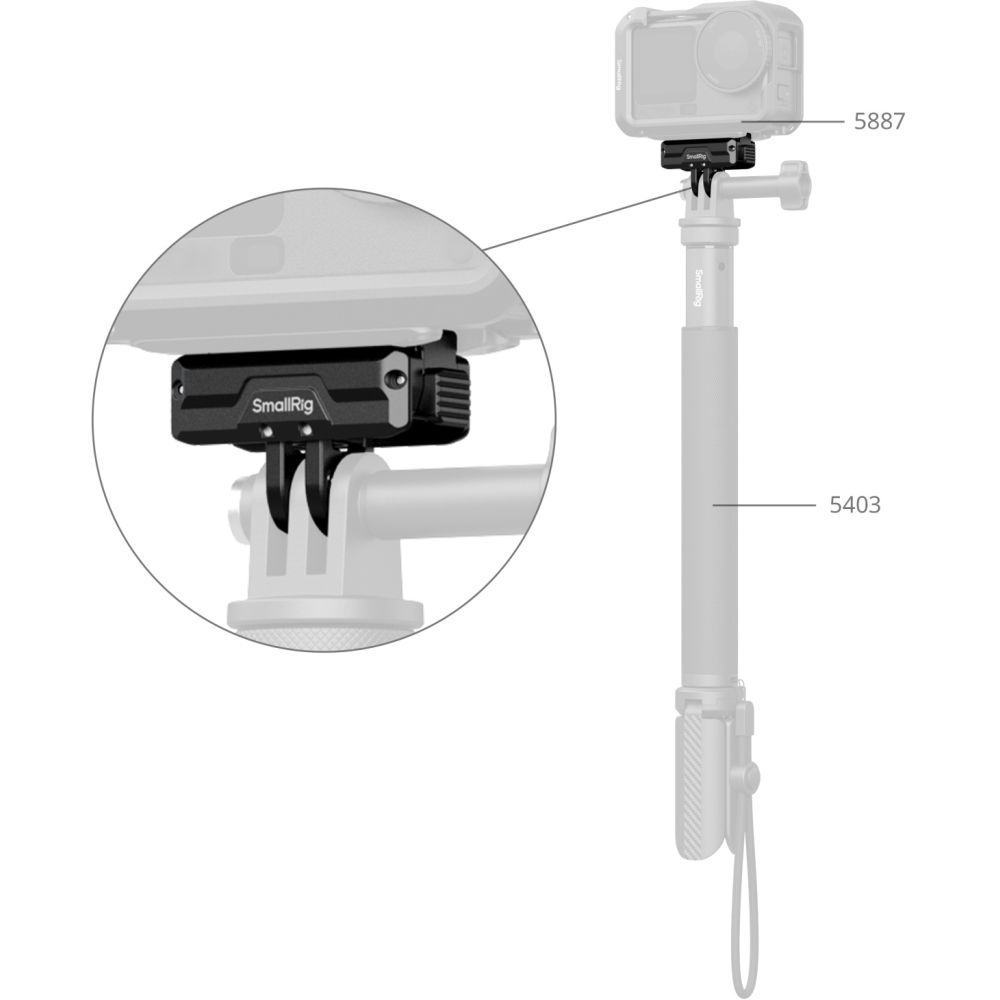 Support adaptateur pliable à dégagement rapide bidirectionnel SmallRig 5890 avec fixation à 2 broches et trou fileté 1/4"-20