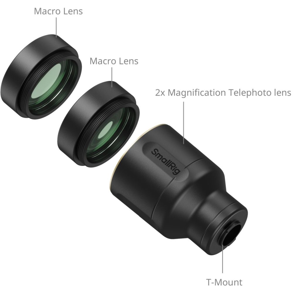 SmallRig 5334 Kit d'objectif téléobjectif et macro à grossissement 2x pour téléphones (monture T)