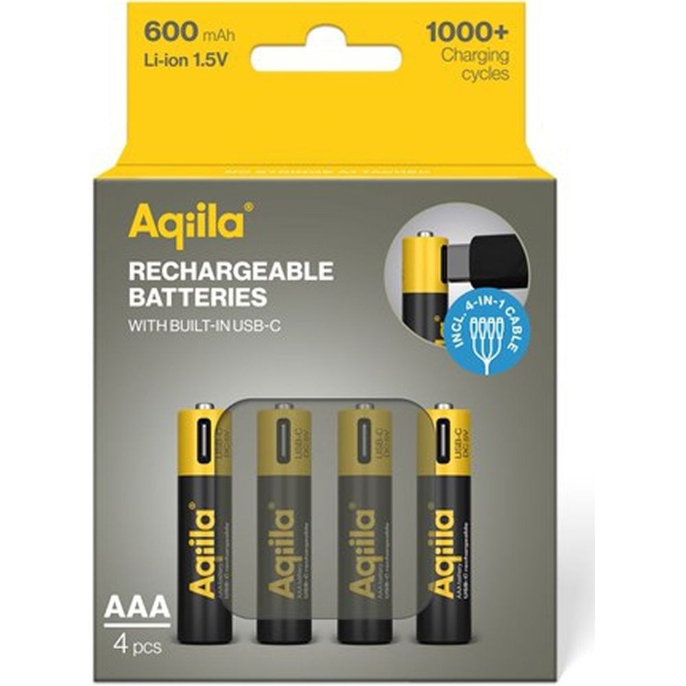 Piles rechargeables Aqiila AAA USB-C 1,5 V 600 mAh Li-Ion (x4)