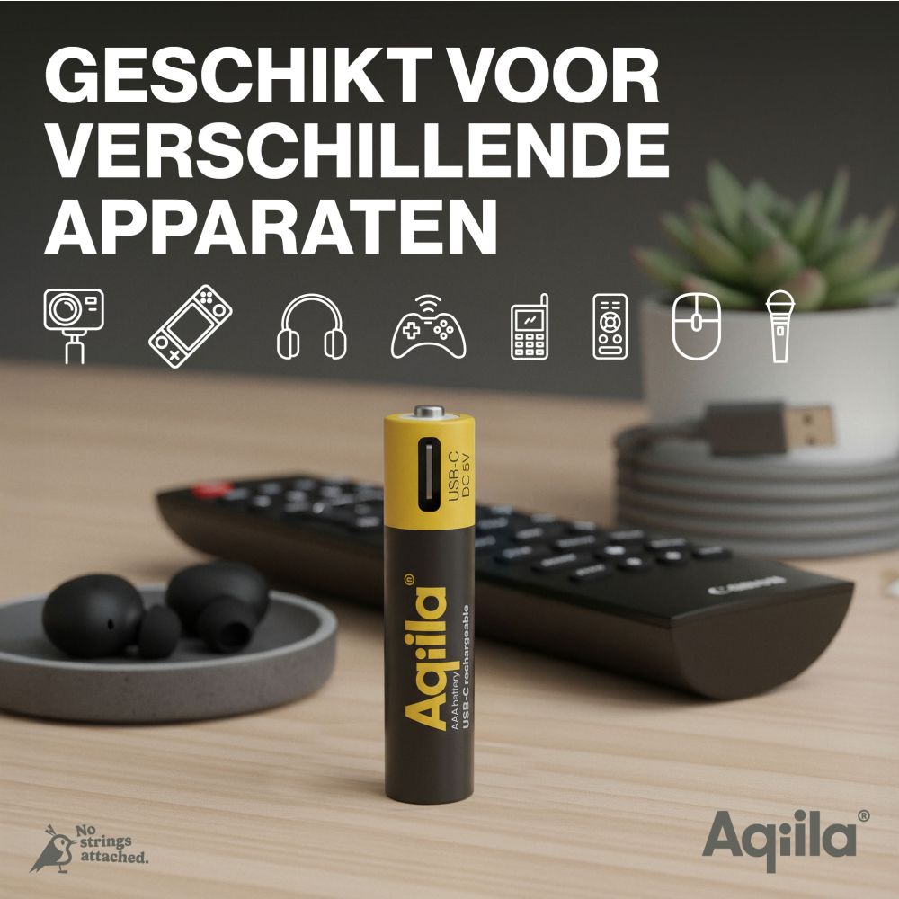 Piles rechargeables Aqiila AAA USB-C 1,5 V 600 mAh Li-Ion (x4)