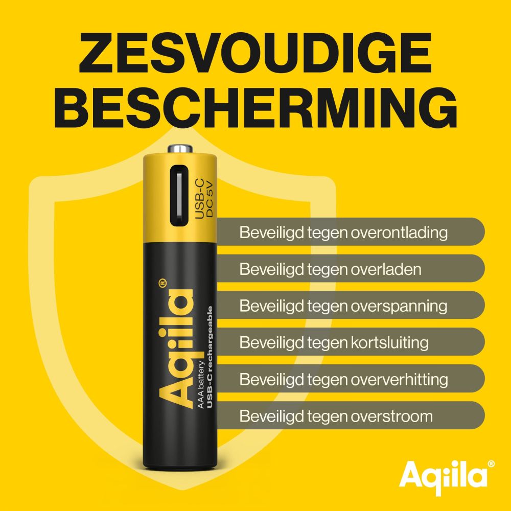 Piles rechargeables Aqiila AAA USB-C 1,5 V 600 mAh Li-Ion (x4)