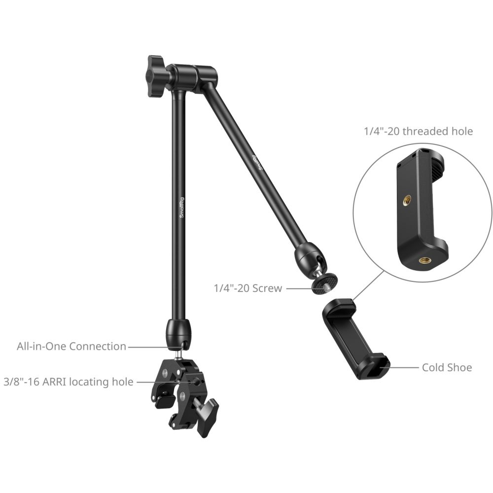 Kit de bras magique de bureau SmallRig 5624 avec pince en forme de crabe