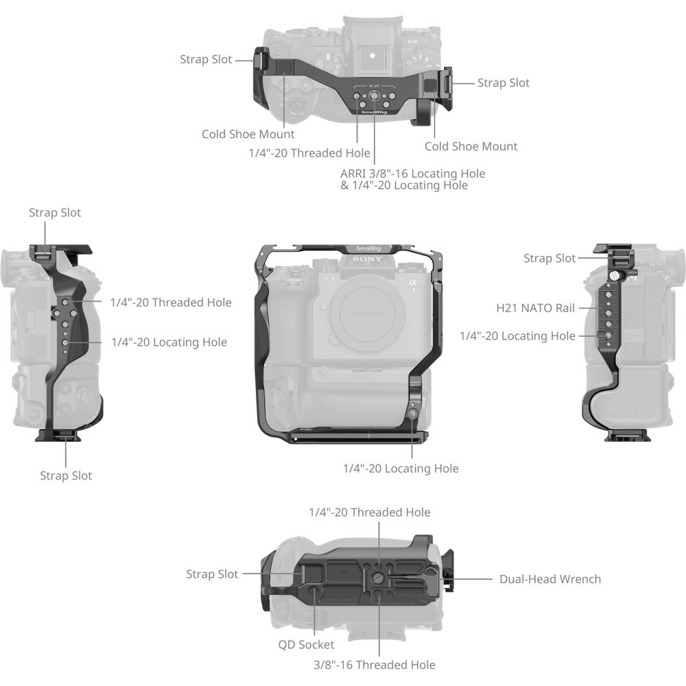 Cage SmallRig 5908 pour Sony A1 II et A9 III avec poignée d'alimentation verticale VG-C5
